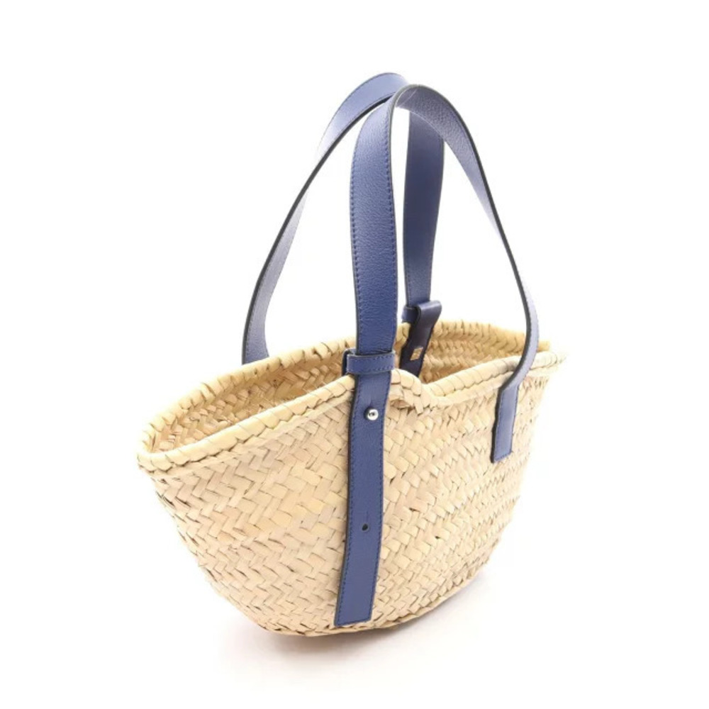 Loewe Leather Beige Blue Handbag Red Raffia Basket Bag
